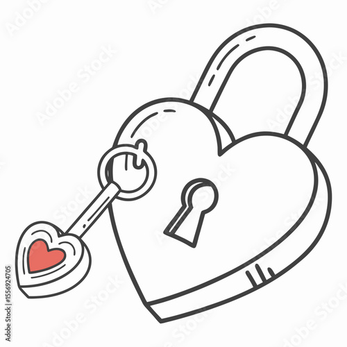 Heart shaped padlock with key and coral heart accent heart padlock love symbol