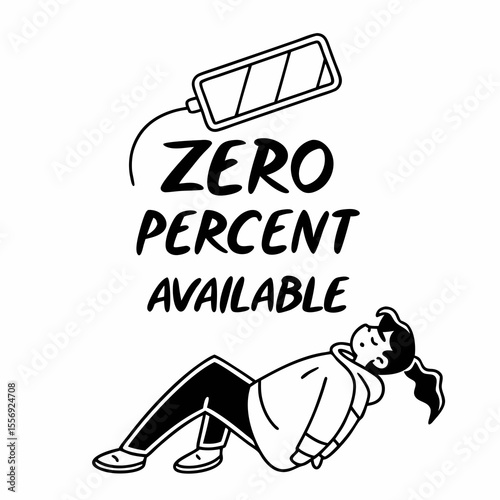 Exhausted person with drained battery symbol low battery tired