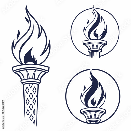 Torch flame symbols with classical column bases fire