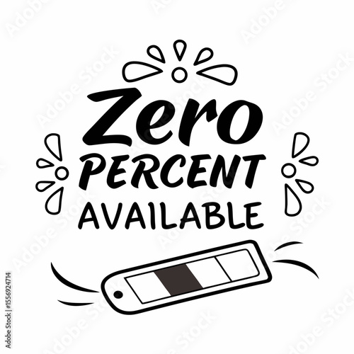 Zero percent available battery indicator with decorative elements low battery empty battery