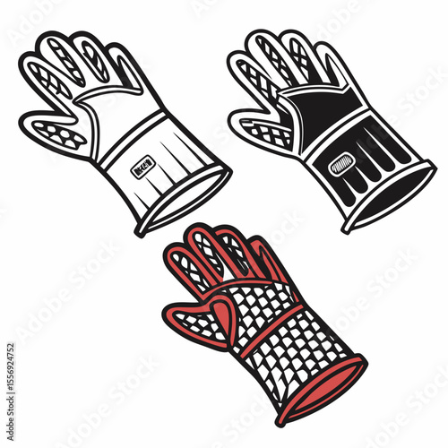Black white red barbecue oven mitts cooking gloves heat resistant