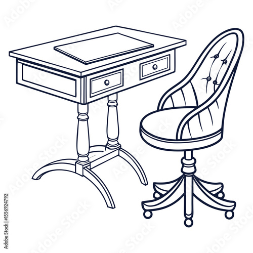 Elegant desk and tufted chair with wheels furniture office