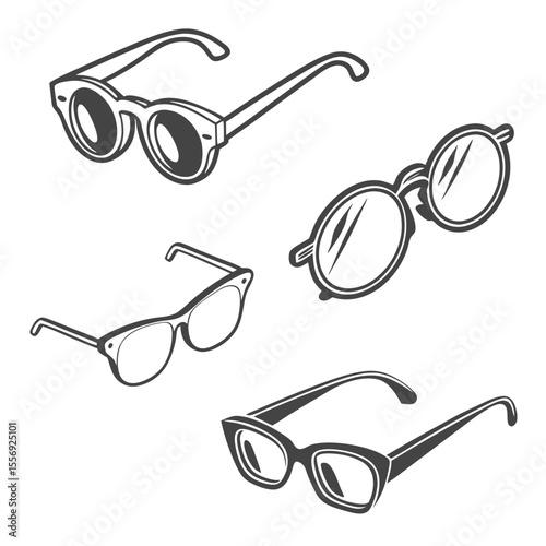 Four pairs of eyeglasses in various styles spectacles eyewear