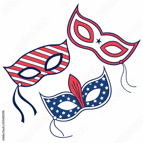 Patriotic Masks With Stars Stripes And Feathers masquerade party
