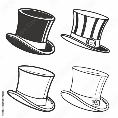 Four top hats with decorative elements headwear fashion