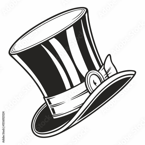 Black top hat with ribbon and button accent headwear formal wear