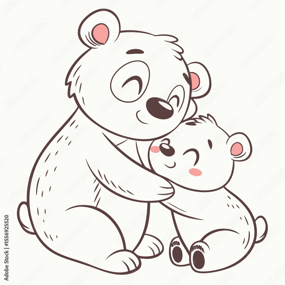 Naklejka premium Two happy bears hugging warmly cubs cuddling
