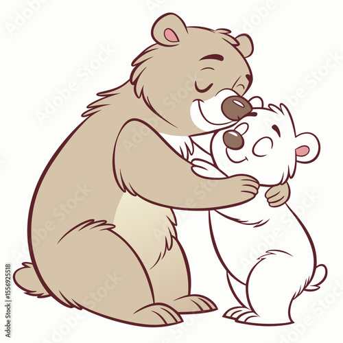 Two cartoon bears hugging with affection cubs cuddling