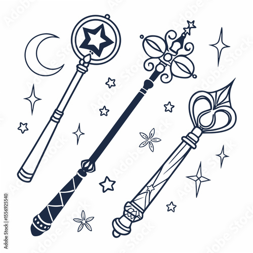 Magical Wands Stars Moon Crescent magic wand fantasy