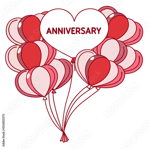 Heart shaped balloons with anniversary text celebration