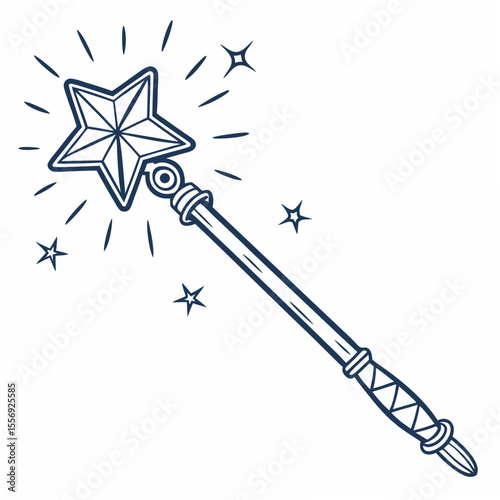 Navy blue star magic wand with sparkles fantasy enchantment