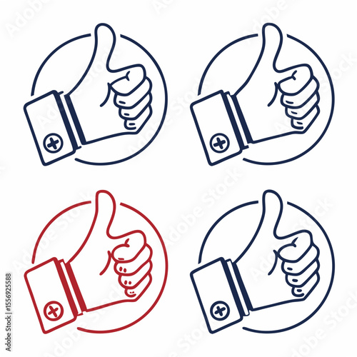 Thumbs up icons blue red hand