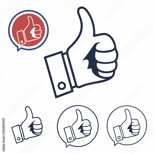 Thumbs up icons with red blue and navy blue colors approval gesture