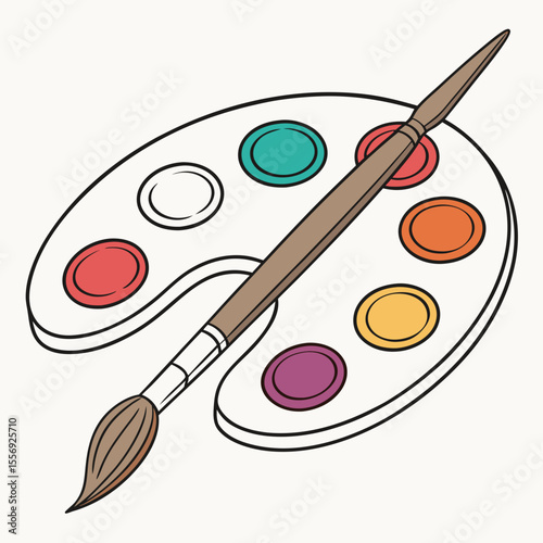 Art palette with colorful paints and paintbrush colors