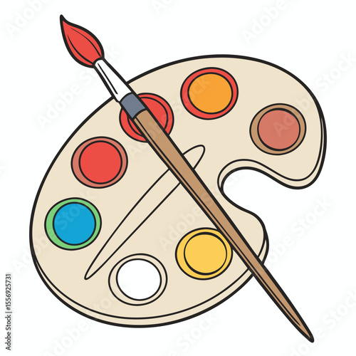 Art palette with colorful paints and paintbrush colors