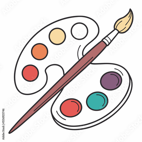 Art palette with colorful paints and paintbrush colors