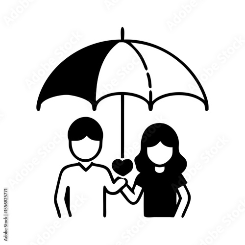 Couple sharing umbrella under rain weather protection