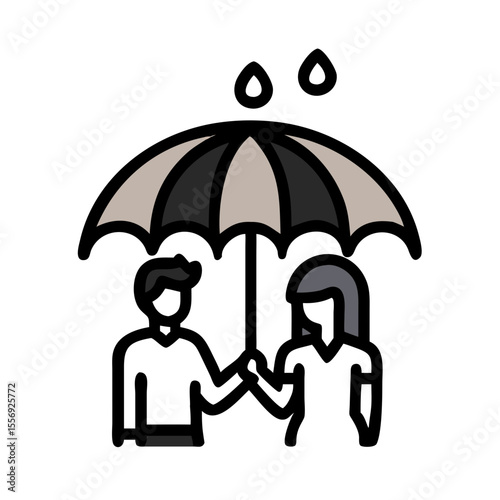 Couple sharing umbrella in rain protection