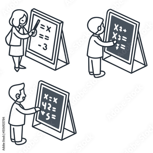 People teaching and learning math equations on chalkboards education