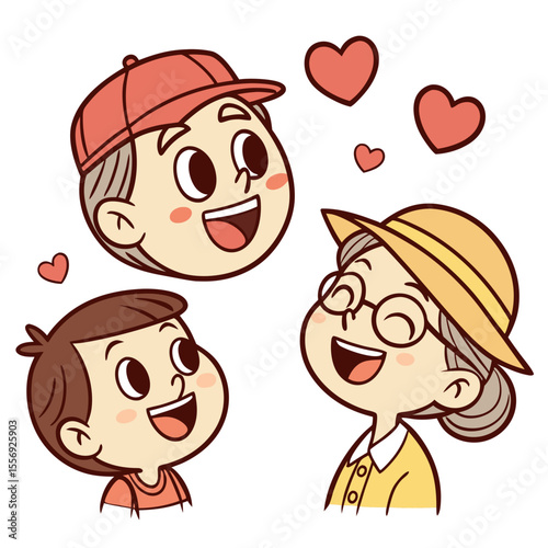 Cheerful family faces with hearts people happy