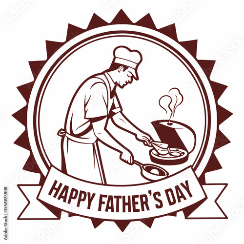 Chef grilling food happy fathers day badge father's day