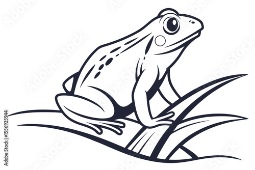 Bold line art shows a simple frog with smooth curvy shapes gracefully