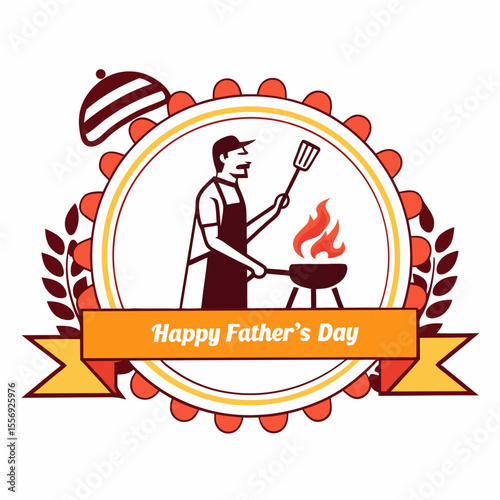 Father s Day barbecue badge with grill master cooking