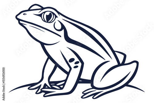 Outlined frog poses sideways; bold lines showcase a clean, simple natural design