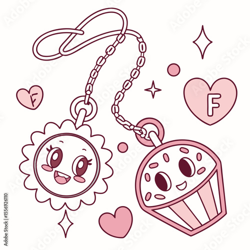 Kawaii sun and cupcake friendship necklaces heart