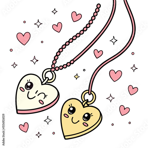 Kawaii heart necklaces with pink accents and sparkling stars friendship jewelry