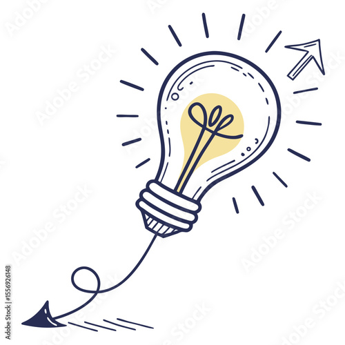 Glowing lightbulb with upward arrow and trailing line idea innovation
