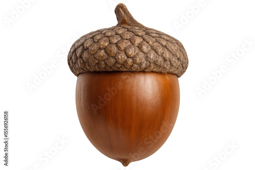Close-up of a ripe acorn still wearing its textured cap, isolated on a transparent background, ready for compositing