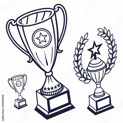 Award trophies with stars and laurel wreaths trophy winner
