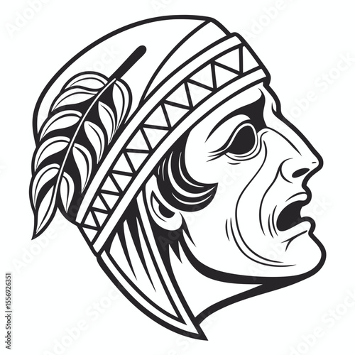Ancient Greek tragedy mask with laurel wreath theatre