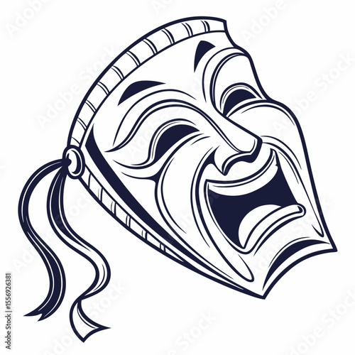Dramatic laughing mask with flowing ribbons theatre mask comedy mask