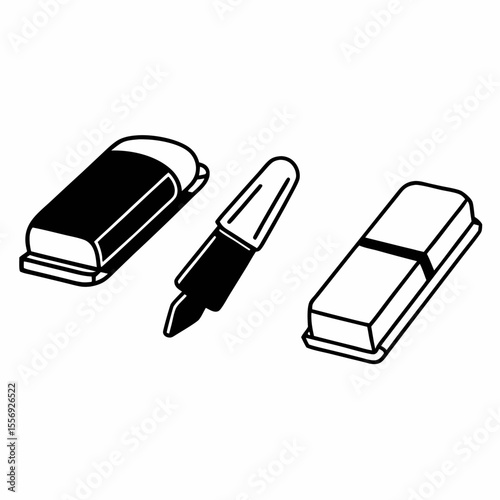 Erasers and fountain pen stationery writing