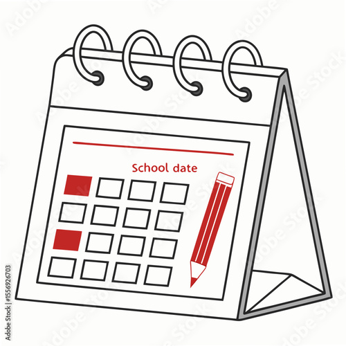 Calendar with marked school dates and pencil vector