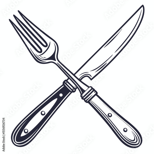 Crossed fork and knife graphic symbol cutlery eating