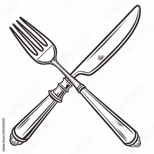 Crossed fork and knife with decorative handles cutlery eating