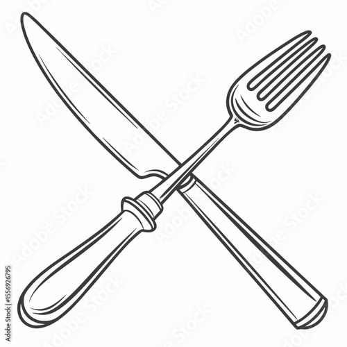 Crossed fork and knife outline cutlery eating