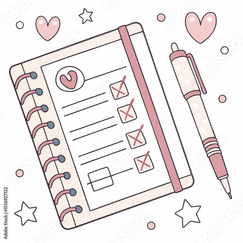 Pastel planner with pink hearts and checked list items checklist stars