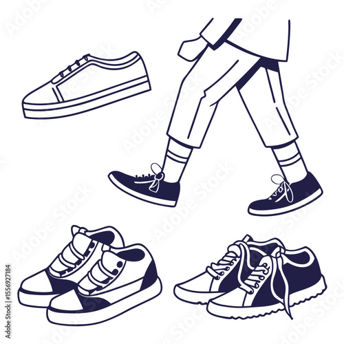 Casual footwear collection with walking legs shoes sneakers