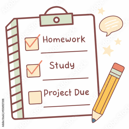 Checklist with homework study and project tasks and pencil vector
