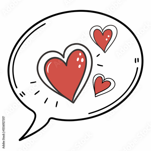 Red hearts floating within a speech bubble love communication