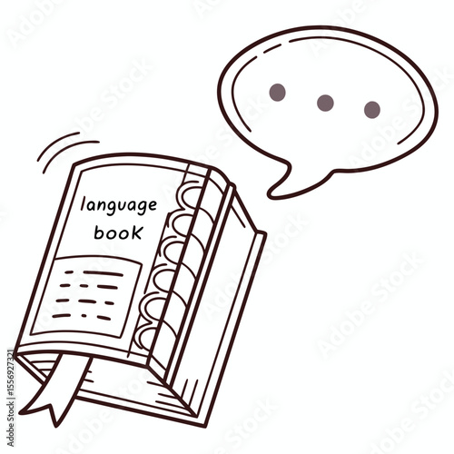 Open language book with speech bubble and dots learning communication