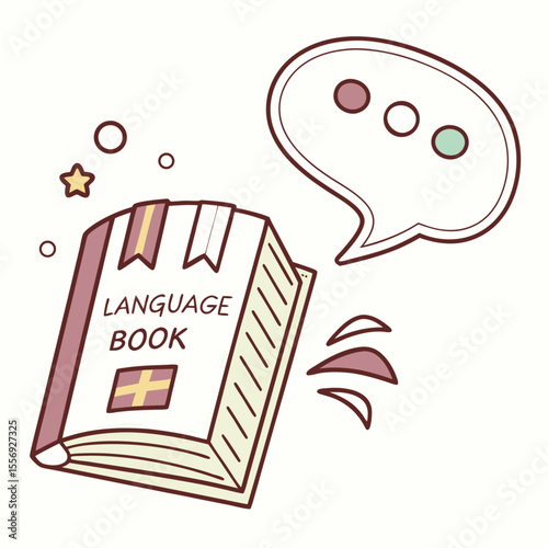 Language book with speech bubble and star learning communication