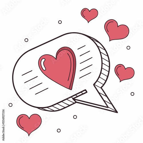 Red hearts floating around a speech bubble with a heart inside love romance