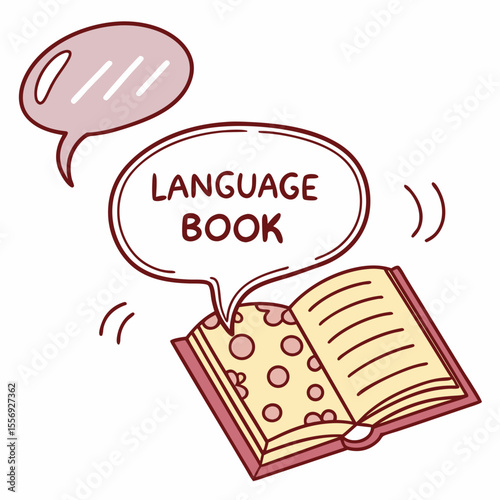 Open book with speech bubble and language text learning communication