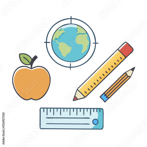 Apple globe pencils ruler education tools vector