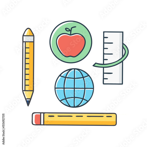 Pencil ruler globe apple icons education